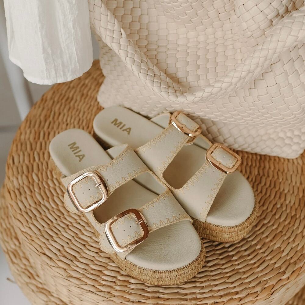 MIA Womens Mieko Platform Double Buckle Slide Sandal Seashell Cream Size 7.5 NEW - Picture 6 of 15
